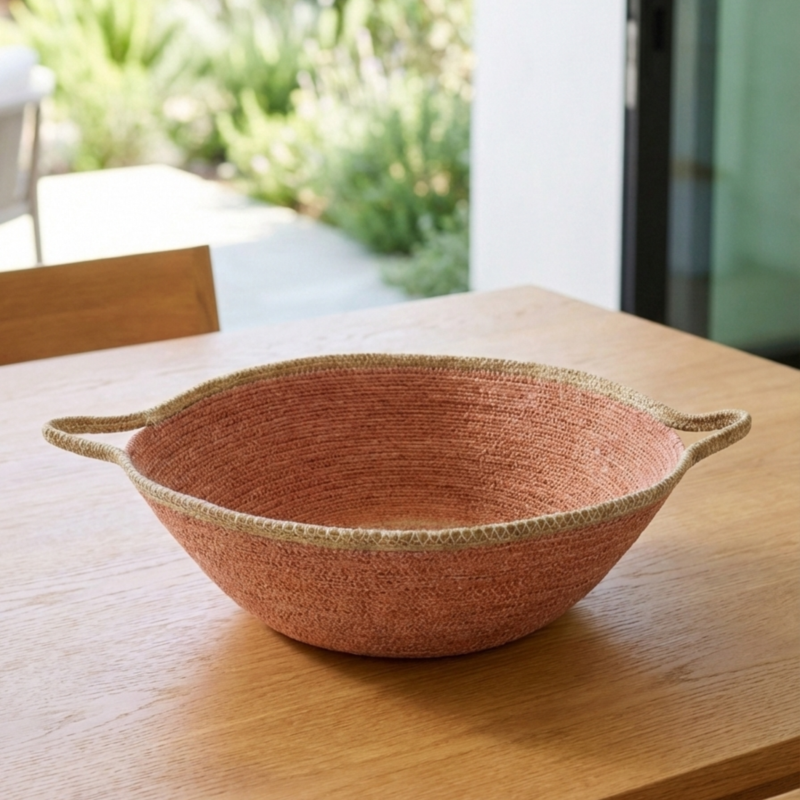 Hydra Woven Seagrass Oversize Bowl with Handles, Rose