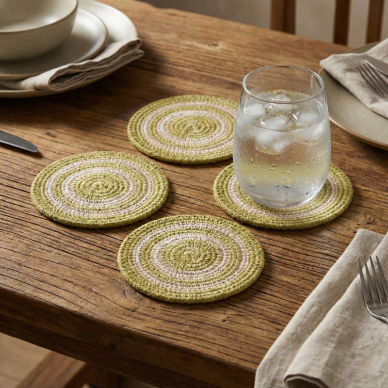 Hydra Woven Seagrass Coaster Set of 4, Chartreuse