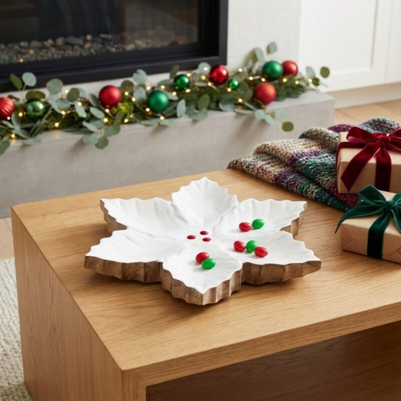 Mango Wood & Enamel Holly Dish