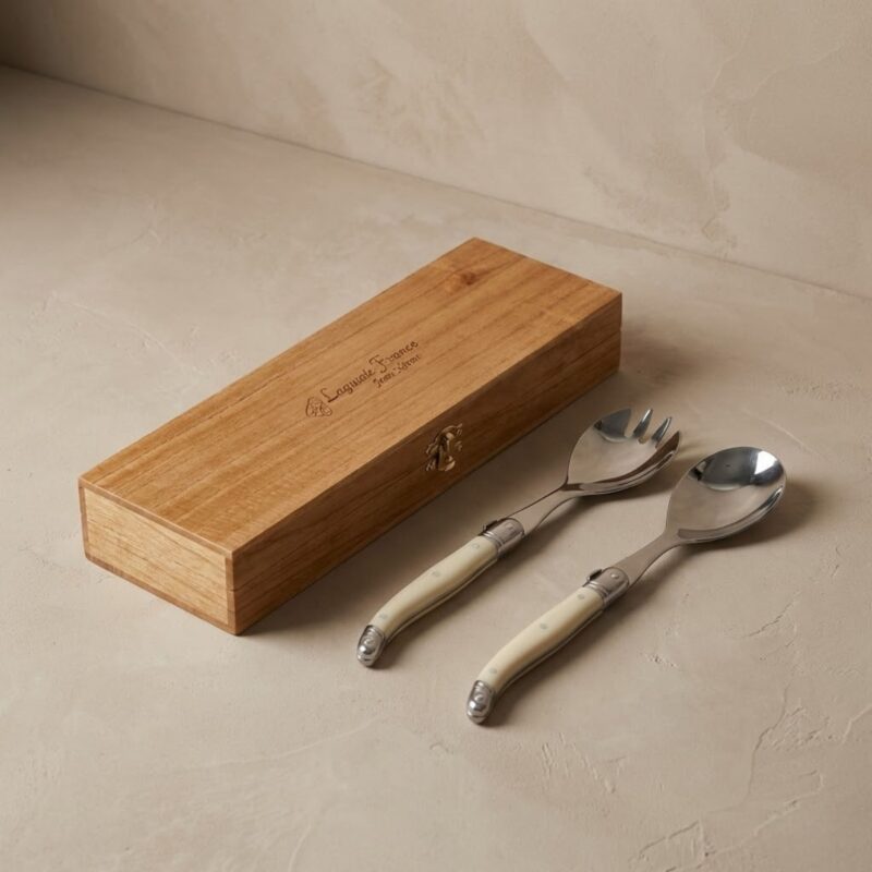 Laguiole Salad Serving Set, Ivory in wooden box