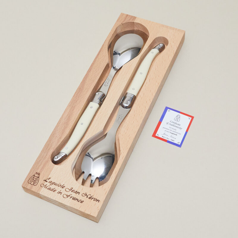 Laguiole Salad Serving Set, Ivory in wooden box