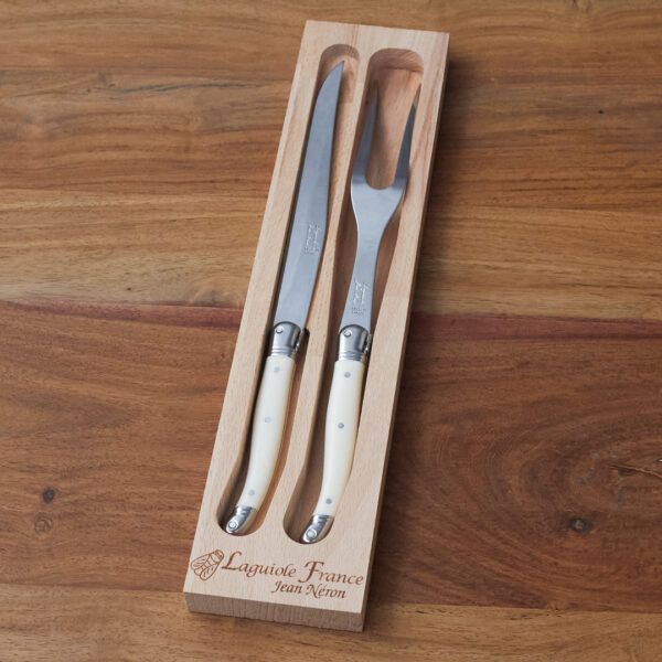 Laguiole Carving Set, Ivory, in wooden box