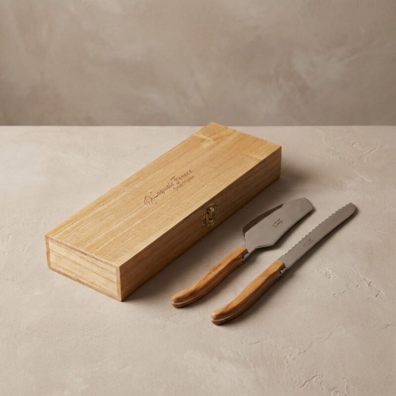 Laguiole Cake Serving Set, Olivewood in wooden box