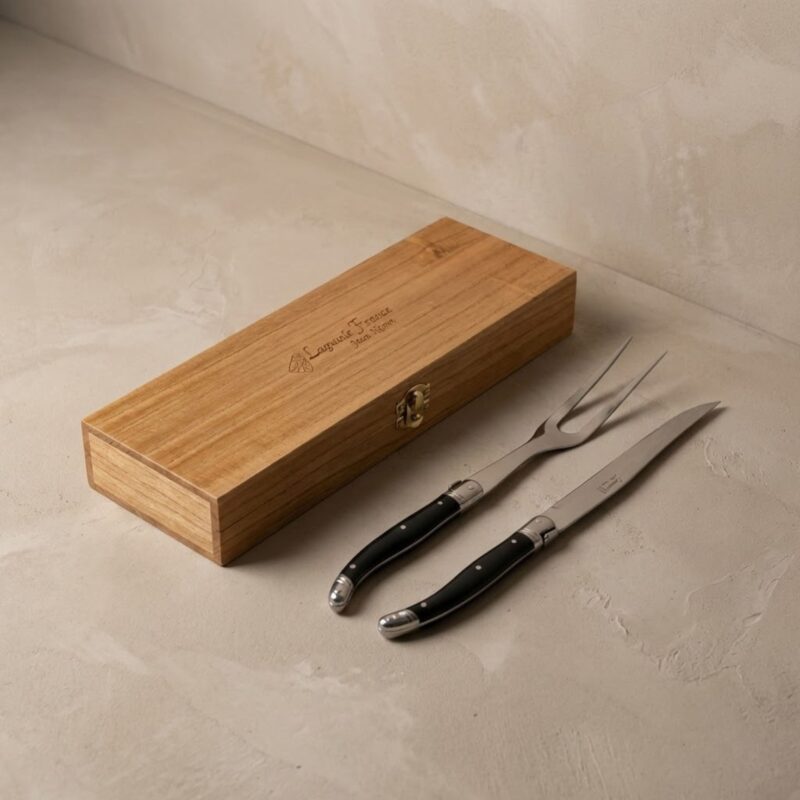 Laguiole Carving Set, Black in wooden box