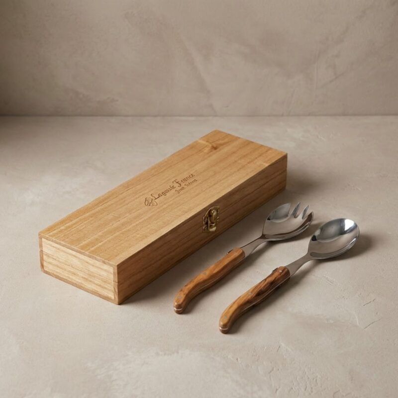 Laguiole Salad Serving Set Olivewood, in wooden box