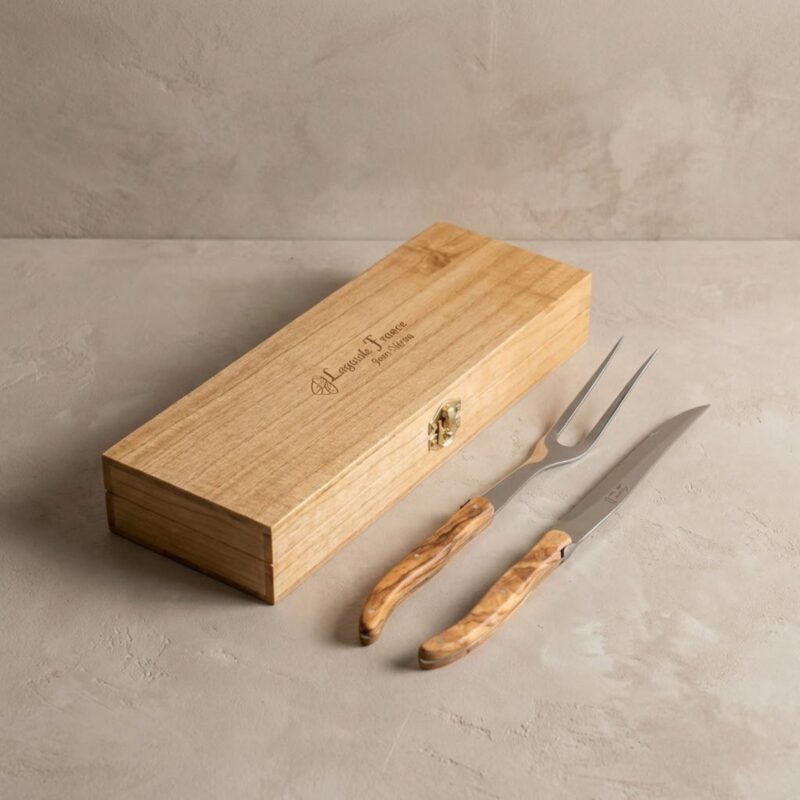 Laguiole Carving Set, Olivewood in wooden box