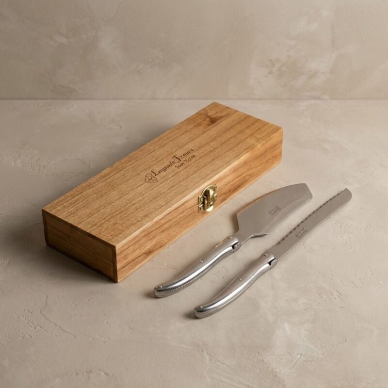Laguiole Cake Serving Set, Platine Stainless Steel in wooden box