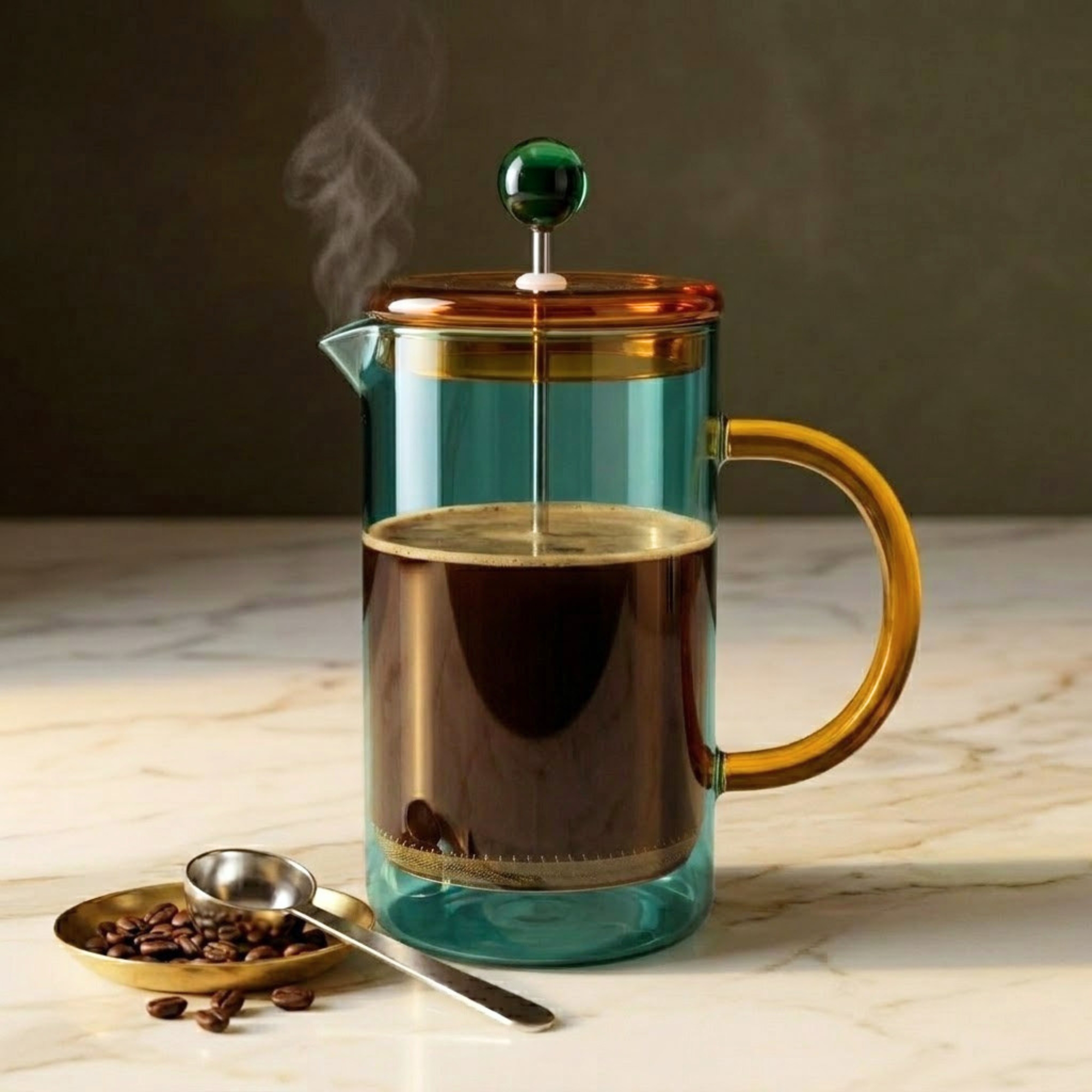 Cafetière à piston Niko, bleu sarcelle et jaune - Image 2