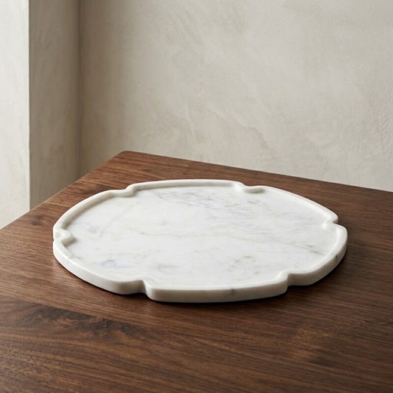 White Marble Framed Board, Large, Petals
