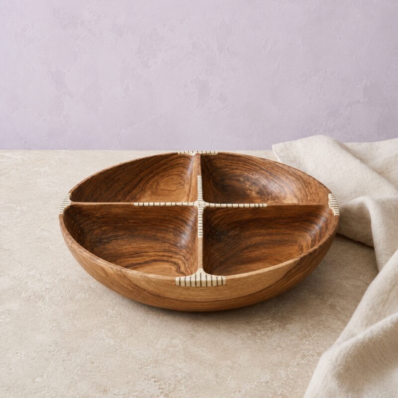 Olive Wood & Bone Divided Serve Bowl