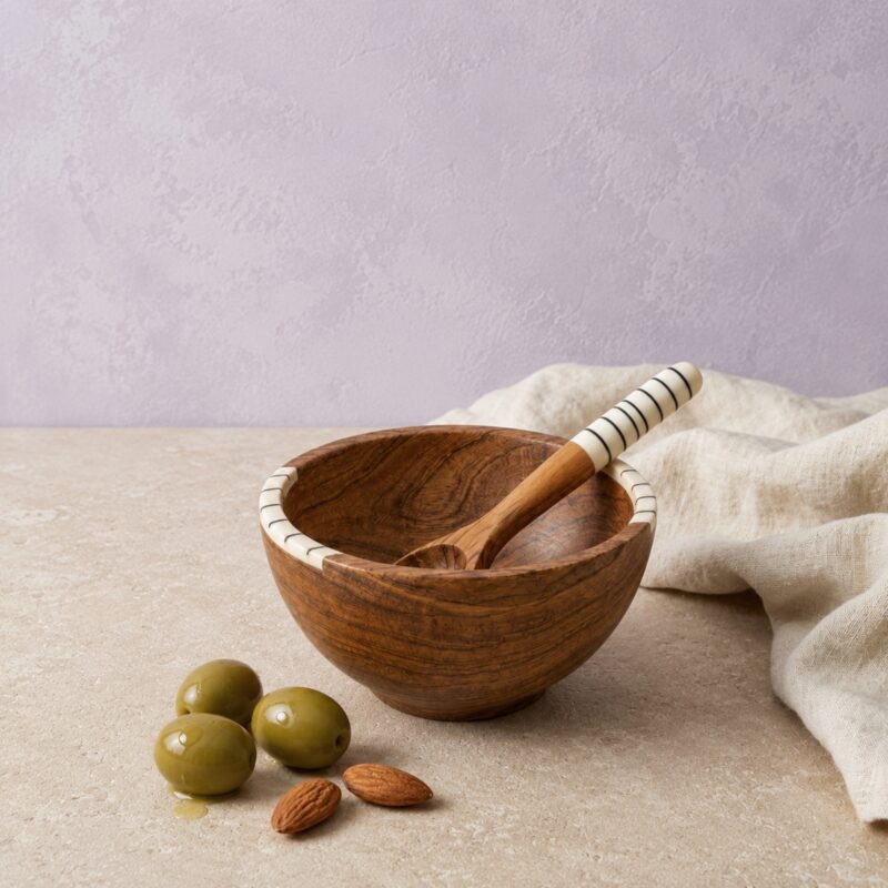 Olive Wood & Bone Mini Bowl & Spoon Set