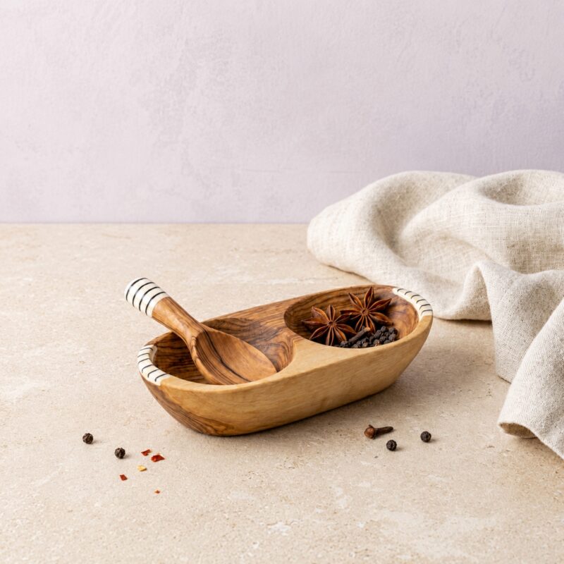 Olive Wood & Bone Mini Spice Cellar with Spoon
