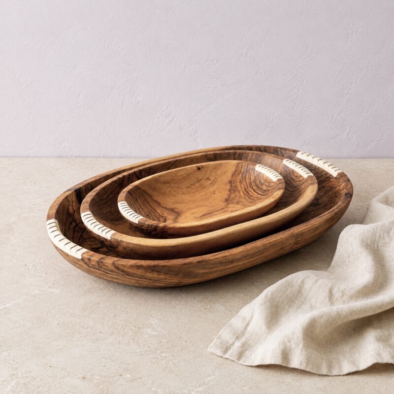 Olive Wood & Bone Nesting Bowl Set
