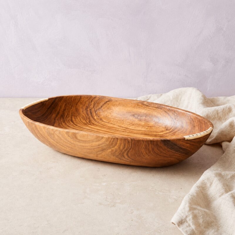Olive Wood & Bone Oval Serve Bowl