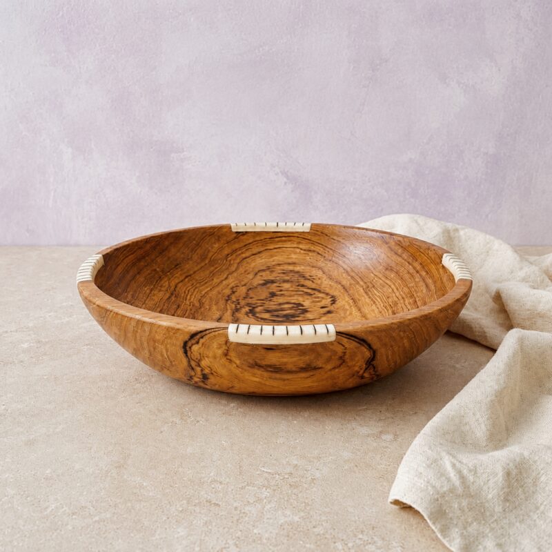 Olive Wood & Bone Round Serve Bowl