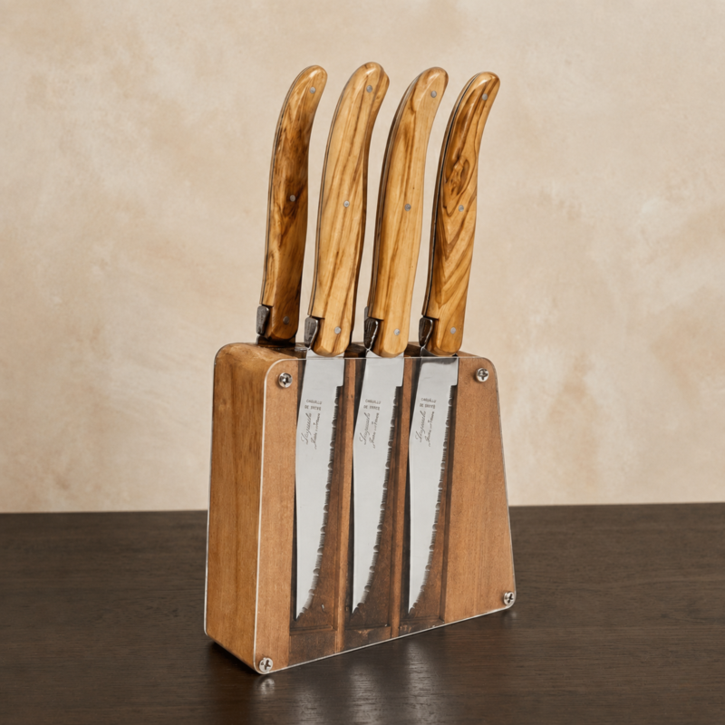 Laguiole 6 Piece Steak Knife Set, Olivewood in  Acrylic Block
