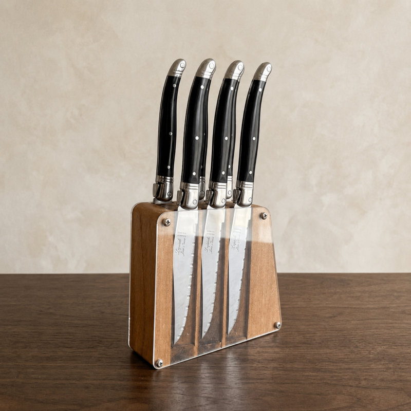 Laguiole 6 Piece Steak Knife Set, Black in Acrylic Block