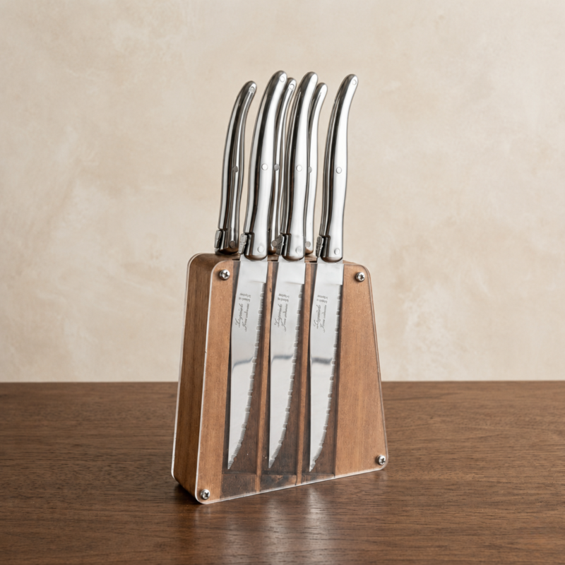 Laguiole 6 Piece Steak Knife Set, Stainless Steel in Acrylic Block