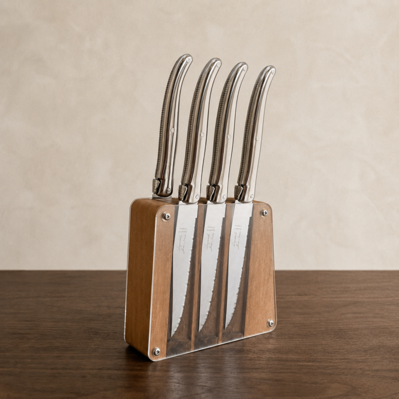 Laguiole 6 Piece Steak Knife Set, Platine Stainless Steel in Acrylic Block