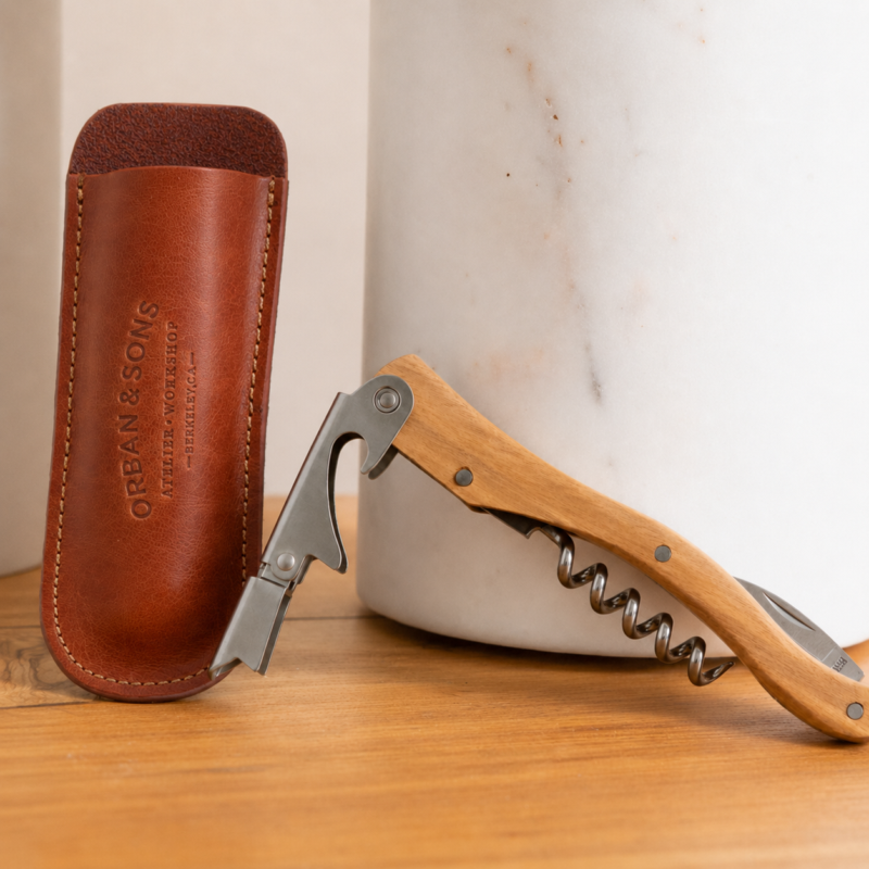Olivewood Corkscrew Large, in Leather Pouch